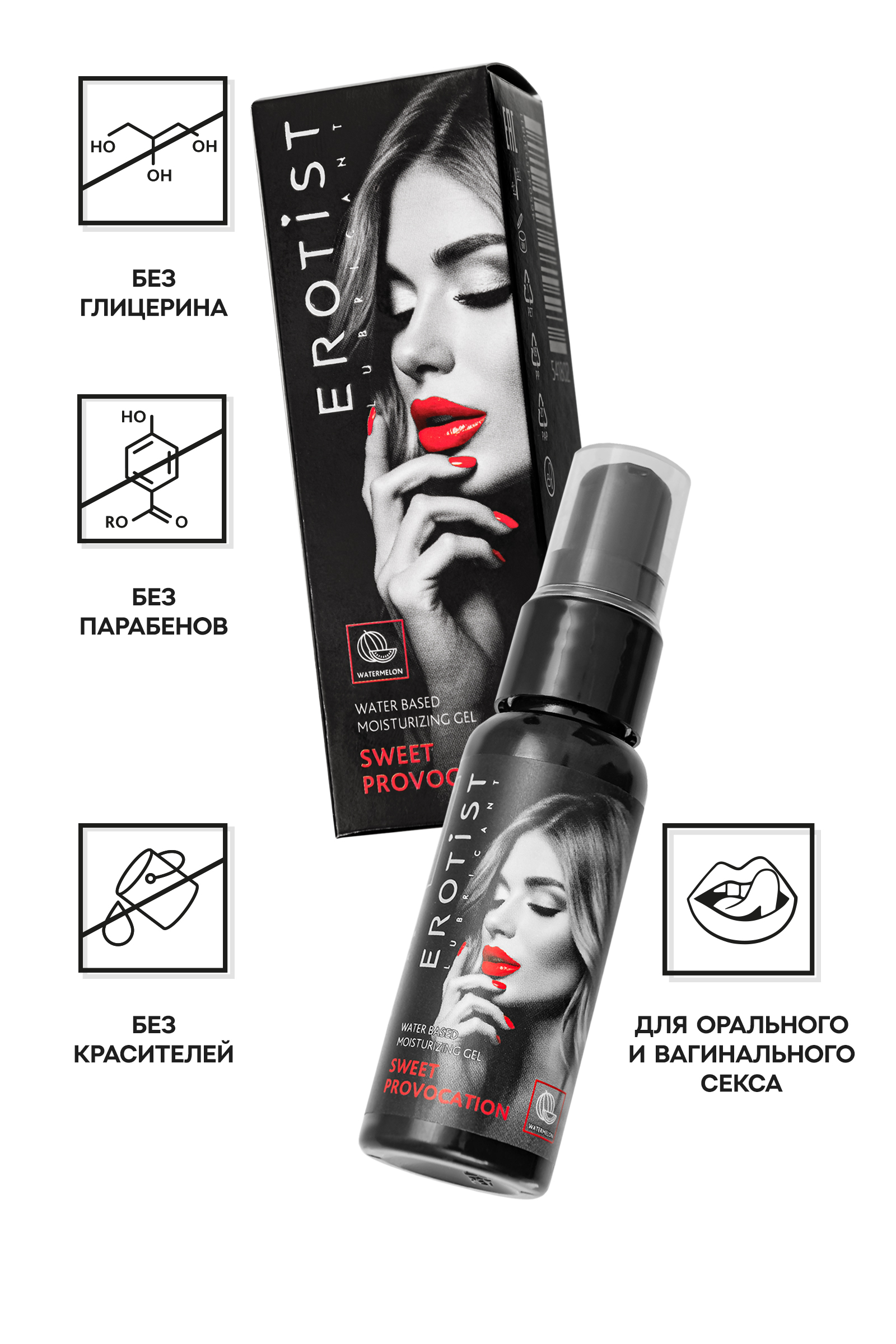 Съедобный гель Erotist SWEET PROVOCATION: WATERMELON (Сладкая провокация со вкусом АРБУЗА), 30мл